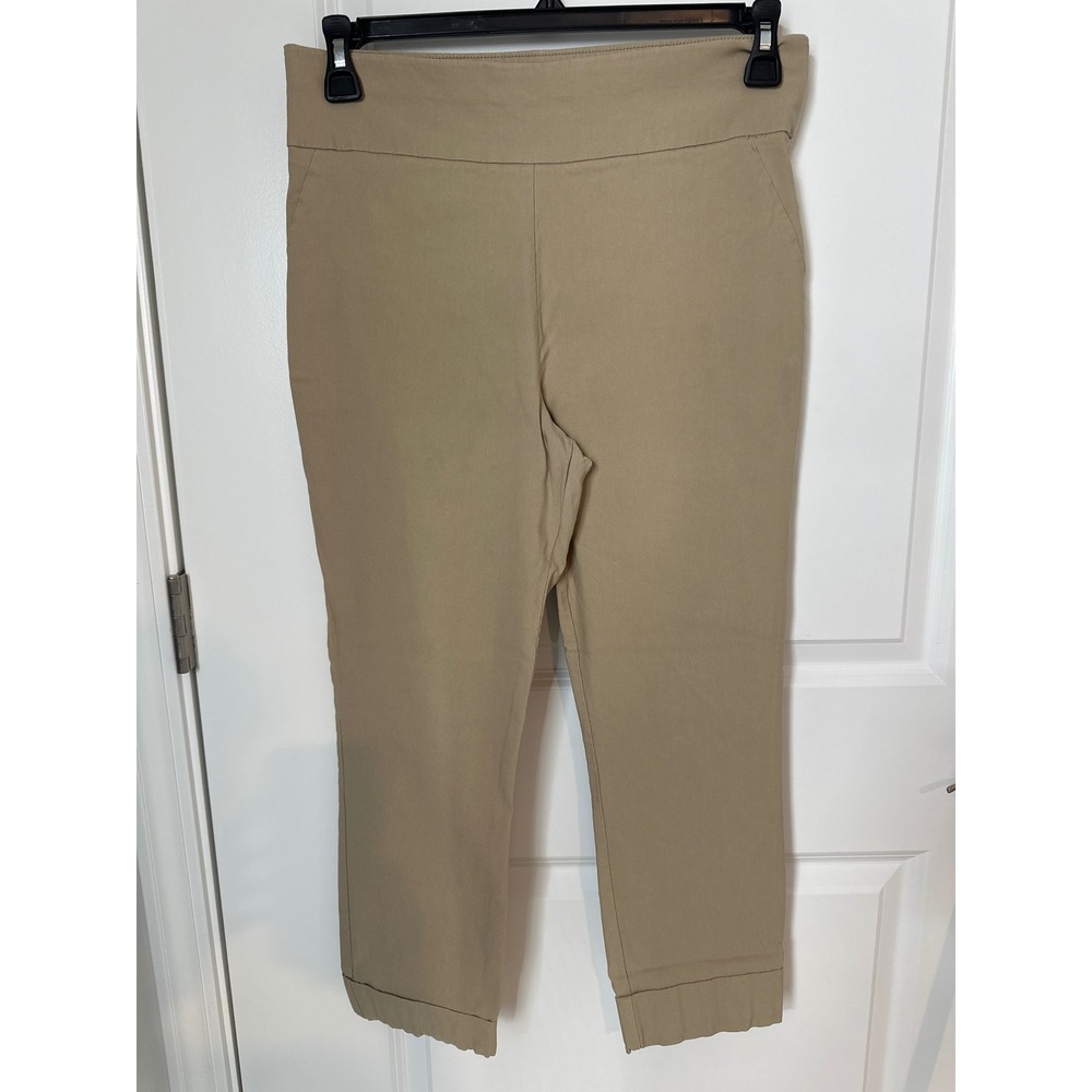 New York & Company Khaki Tan Pull On Ankle Pants Cuffed Hem Size L